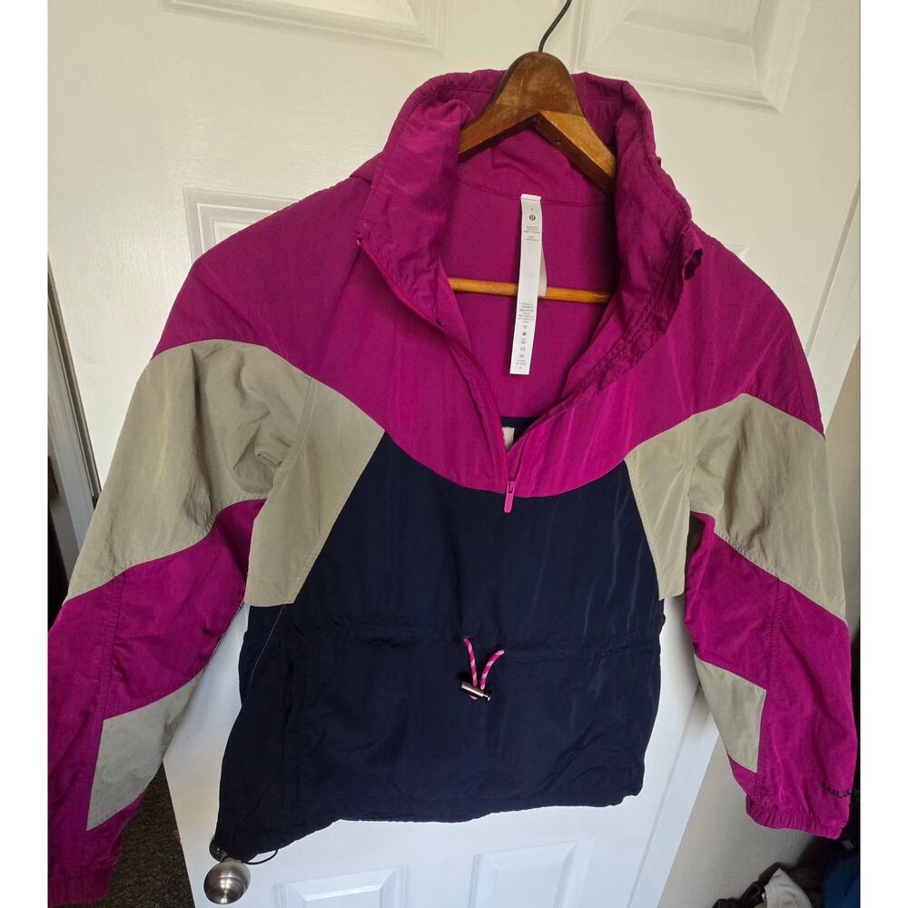 Lululemon Jacket Blockprint Anorak Pink Tan Navy Windproof Packable Size 4 - Picture 6 of 10